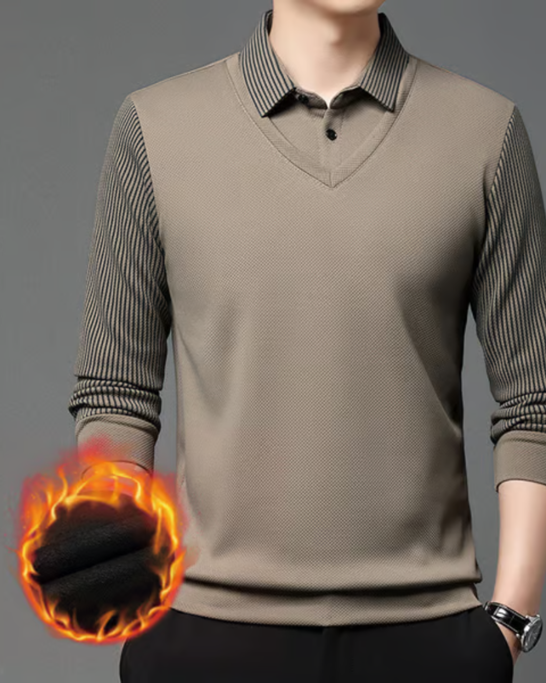 Camisa de Duas Peças com Falsa Gola Listrada para Homens