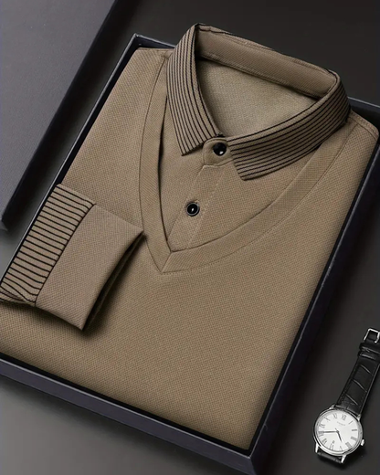 Camisa de Duas Peças com Falsa Gola Listrada para Homens