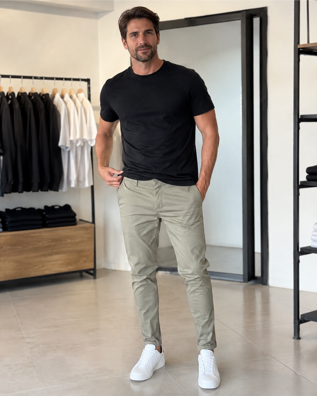 Calças de Corte Slim e Estilo Casual