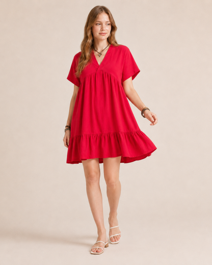 Vestido Curto Fluido com Decote em V