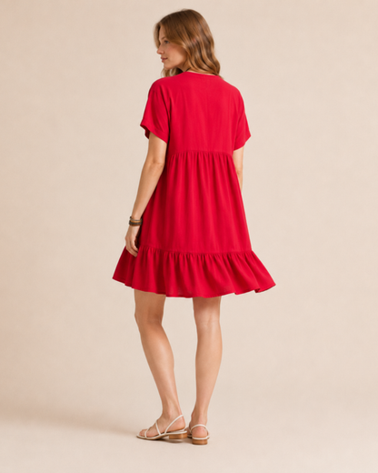 Vestido Curto Fluido com Decote em V