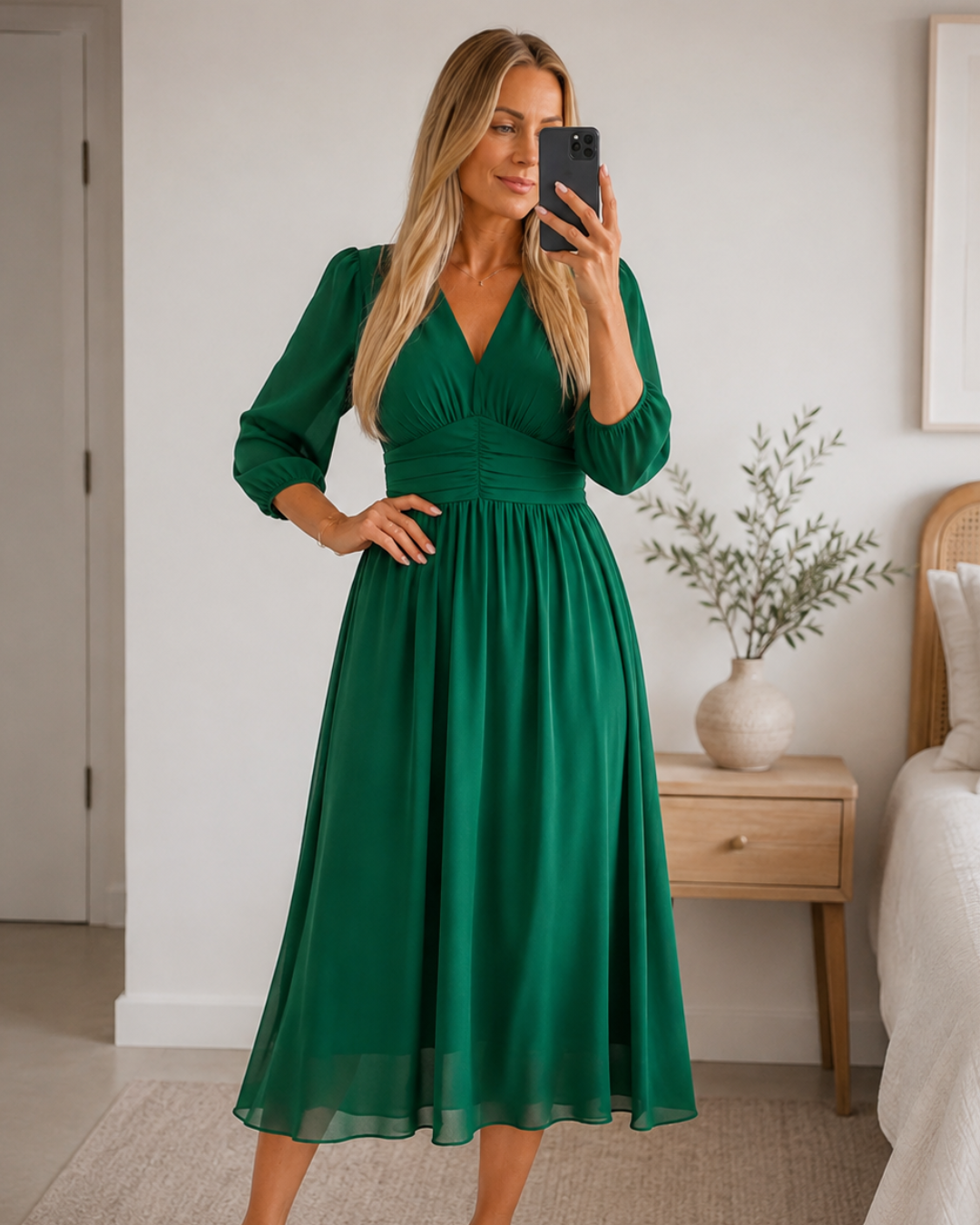 Vestido elegante com decote em V