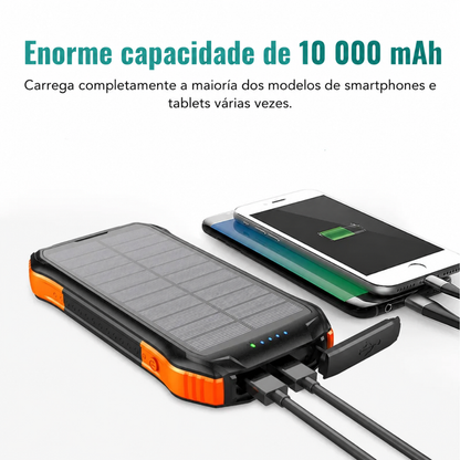 Power bank solar de 10.000 mAh resistente à água e aos choques