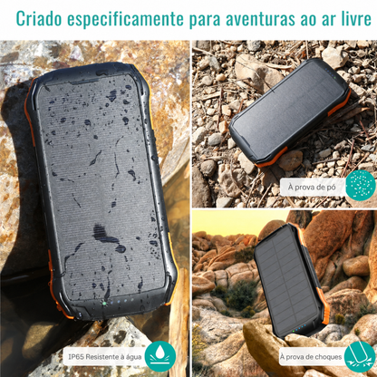 Power bank solar de 10.000 mAh resistente à água e aos choques