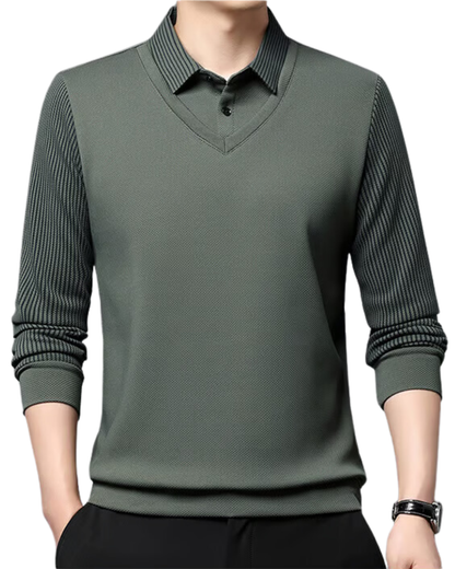 Camisa de Duas Peças com Falsa Gola Listrada para Homens