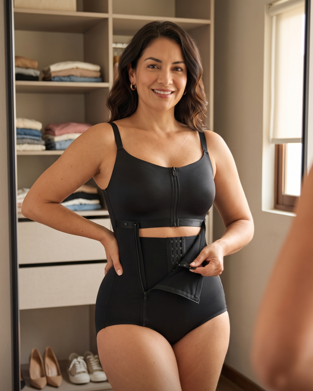 Body modelador com controlo da zona abdominal