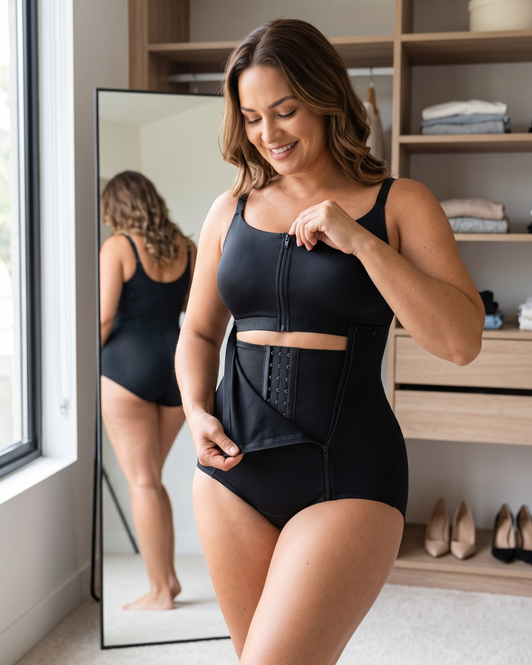 Body modelador com controlo da zona abdominal