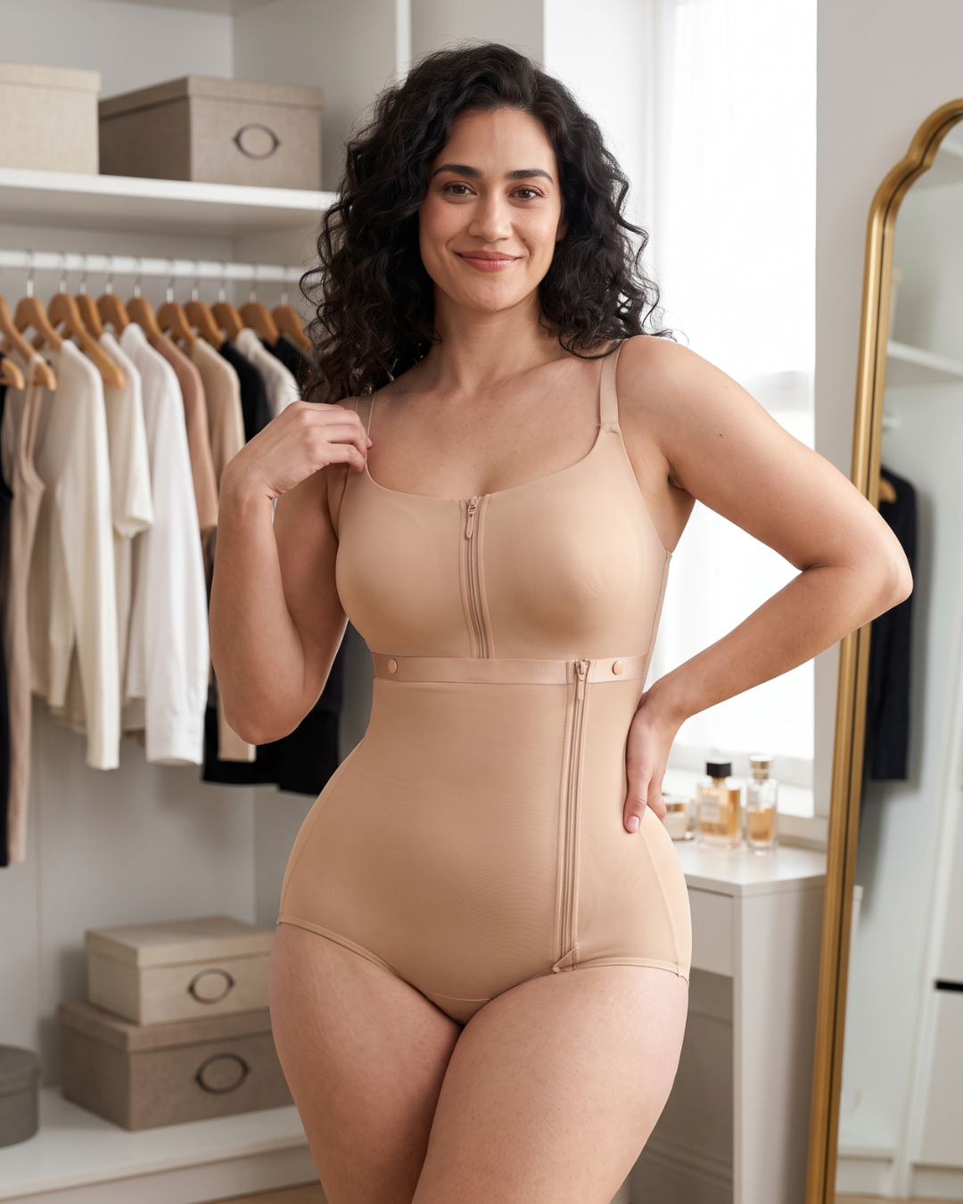 Body modelador com controlo da zona abdominal