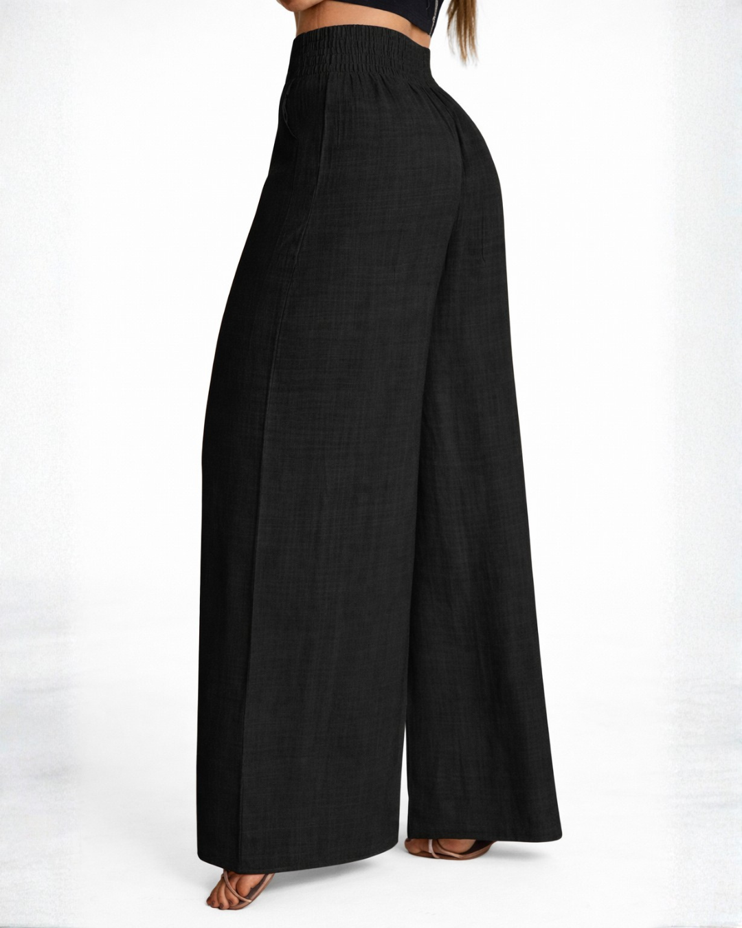 Calças Praga de cintura alta com pernas largas e detalhe de cinto