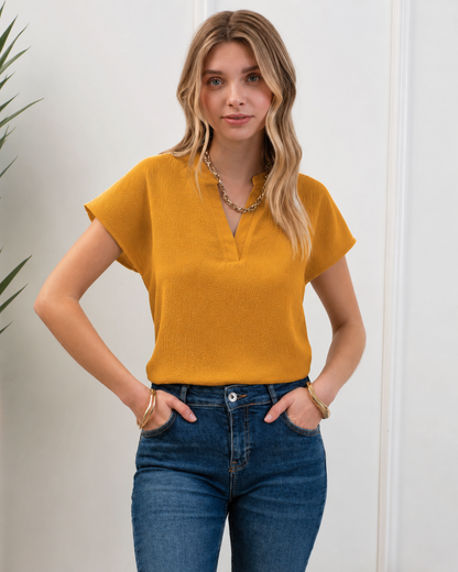 Blusa Casual de Corte Largo com Decote em V