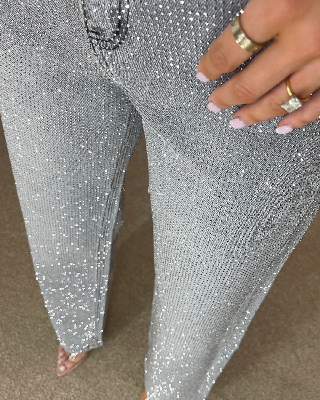 Calças de Ganga com Efeito de Diamante e Pernas Largas