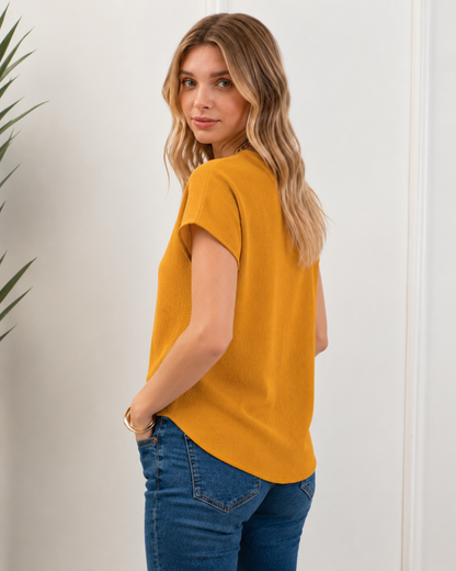 Blusa Casual de Corte Largo com Decote em V