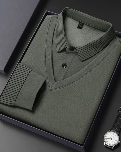 Camisa de Duas Peças com Falsa Gola Listrada para Homens