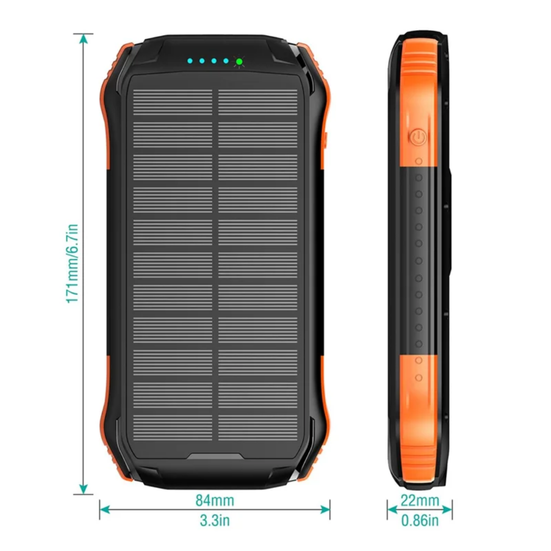 Power bank solar de 10.000 mAh resistente à água e aos choques