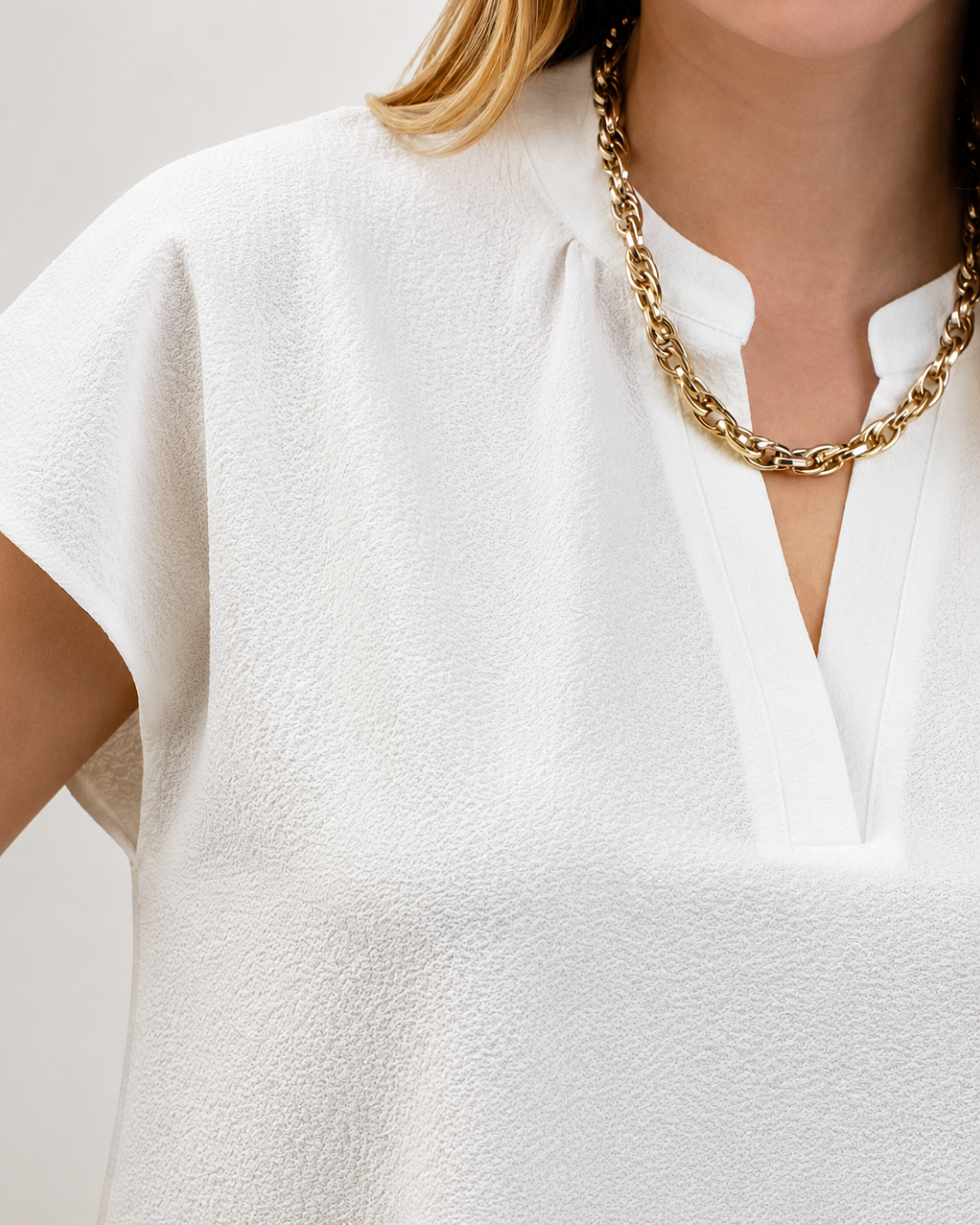 Blusa Casual de Corte Largo com Decote em V