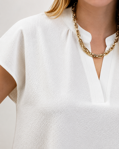 Blusa Casual de Corte Largo com Decote em V