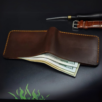 Carteira de couro com design elegante e costuras reforçadas
