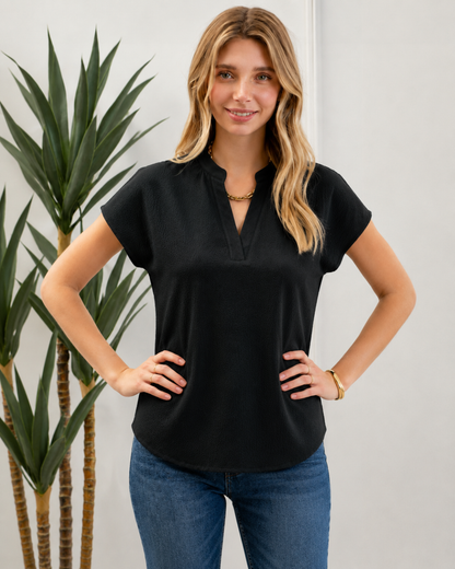Blusa Casual de Corte Largo com Decote em V