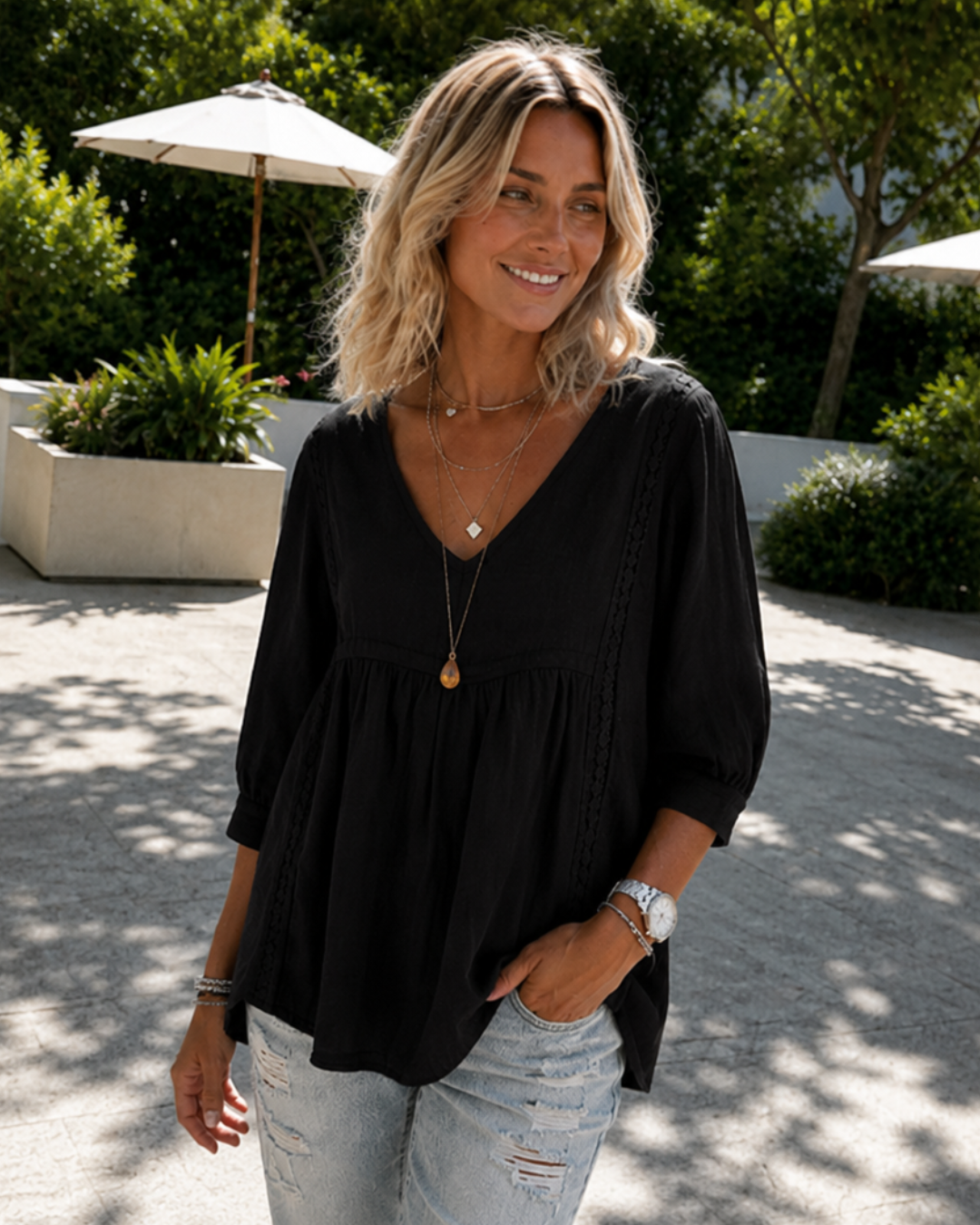 Blusa Boho com Decote em V