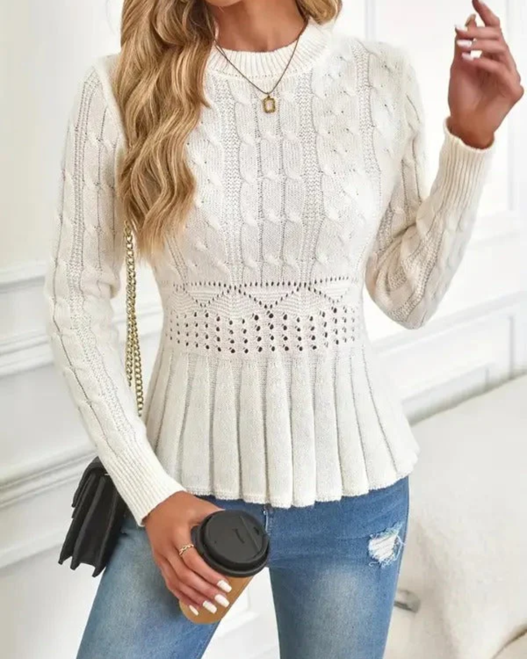 Camisola de Malha Grossa de Gola Redonda para Mulher