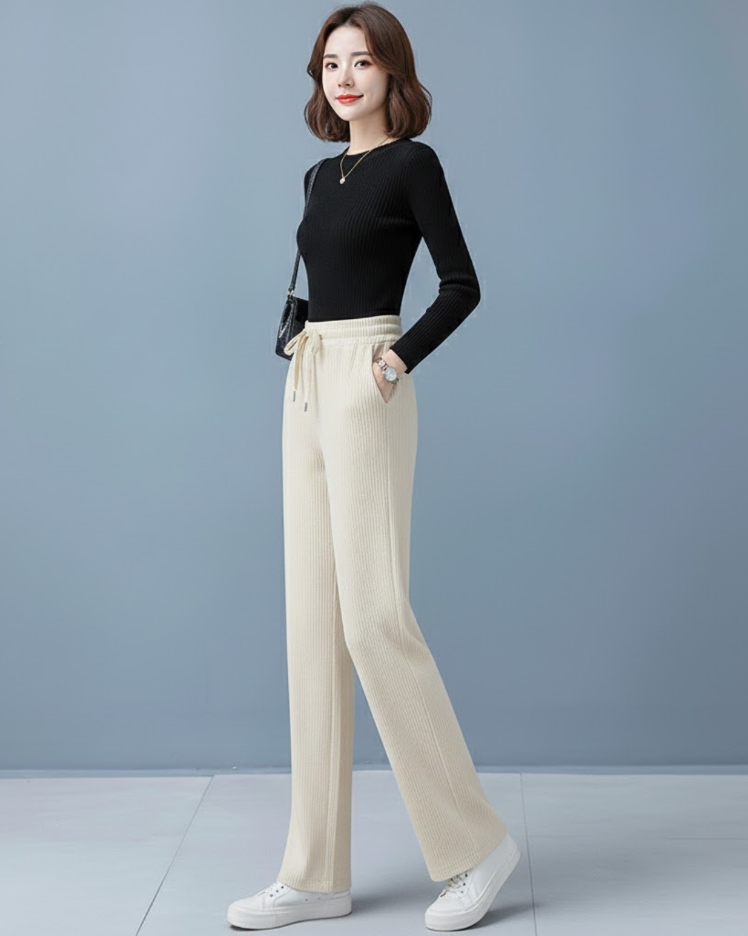 Calças Largas de Veludo Casuais para Mulher