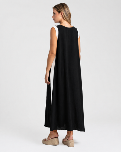 Vestido Comprido com Painéis em Contraste