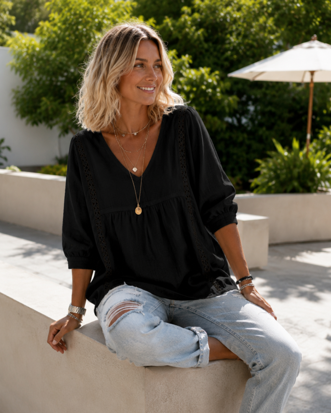 Blusa Boho com Decote em V