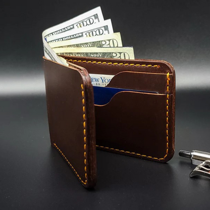 Carteira de couro com design elegante e costuras reforçadas
