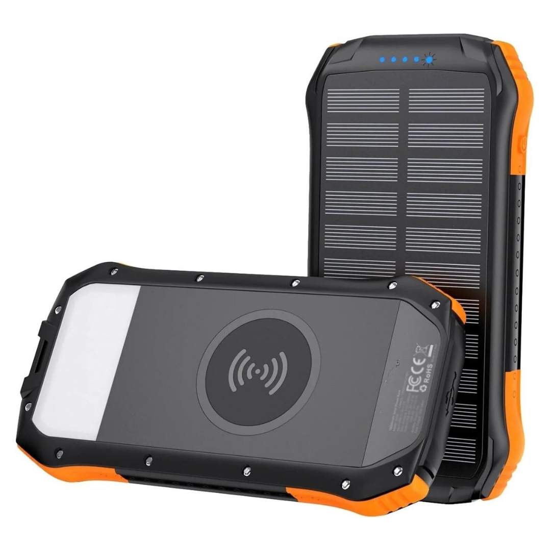 Power bank solar de 10.000 mAh resistente à água e aos choques