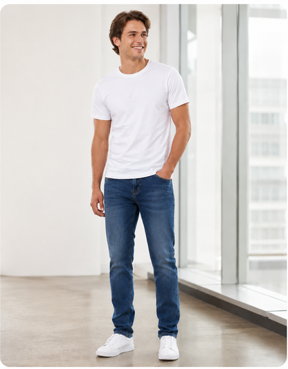 Calças de Ganga Slim Fit com Efeito Lavado