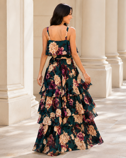 Conjunto Floral com Top e Saia Longa